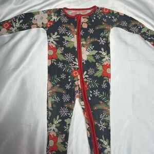 Little Sleepies Poinsettia Floral Print 6-12 Zippy Bamboo Pajamas
